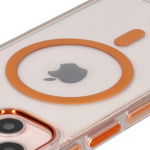 Etui z pierścieniem magnetycznym Bizon Case Marco do Apple iPhone 14 / Apple iPhone 13 przezroczyste z pomarańczową ramką