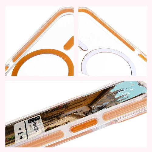 Etui z pierścieniem magnetycznym Bizon Case Marco do Apple iPhone 14 / Apple iPhone 13 przezroczyste z pomarańczową ramką