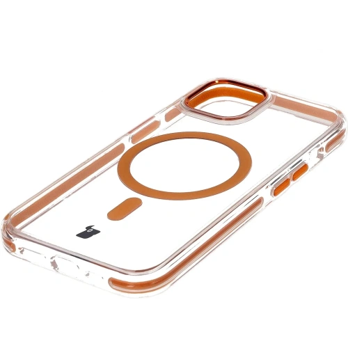 Etui z pierścieniem magnetycznym Bizon Case Marco do Apple iPhone 14 / Apple iPhone 13 przezroczyste z pomarańczową ramką