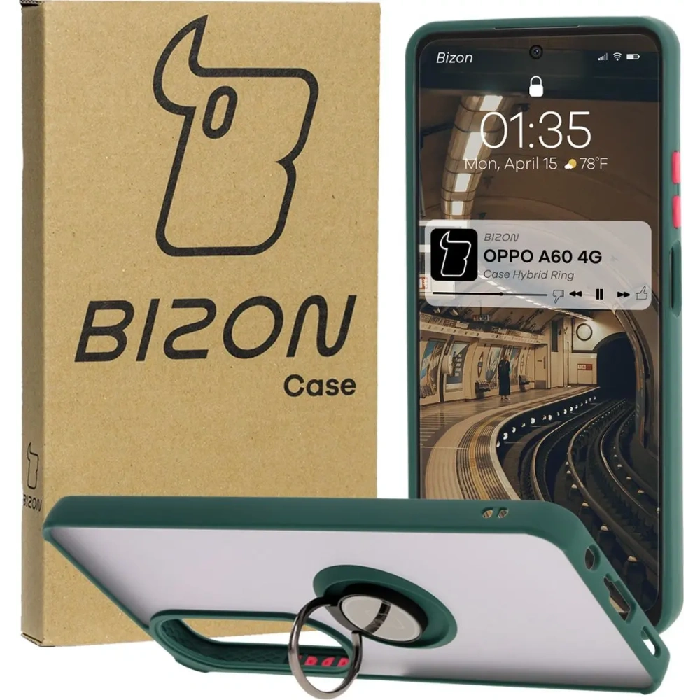 Hurtownia GSM - Etui s úchopem na prst Bizon Case Hybrid Ring pro Oppo A60 4G kouřové s tmavě zeleným rámečkem - BIZ6908 - {ean13} - Hurt