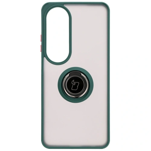 Etui z uchwytem na palec Bizon Case Hybrid Ring do Oppo A60 4G przydymione z ciemnozieloną ramką