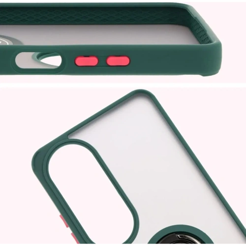 Etui z uchwytem na palec Bizon Case Hybrid Ring do Oppo A60 4G przydymione z ciemnozieloną ramką