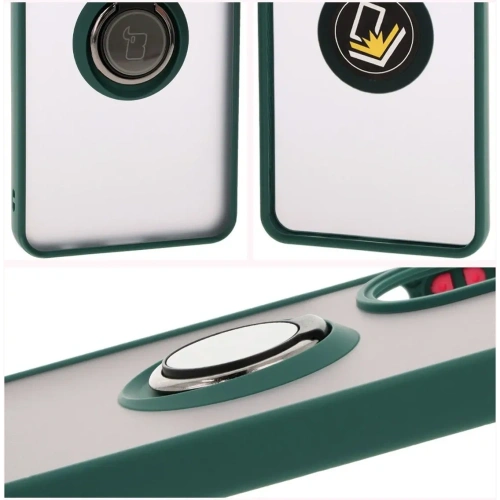 Etui z uchwytem na palec Bizon Case Hybrid Ring do Oppo A60 4G przydymione z ciemnozieloną ramką