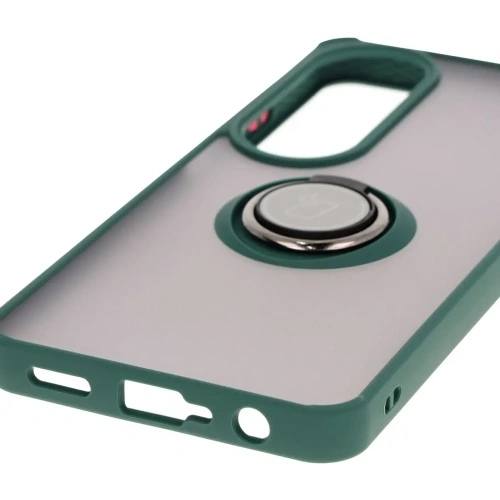 Etui z uchwytem na palec Bizon Case Hybrid Ring do Oppo A60 4G przydymione z ciemnozieloną ramką