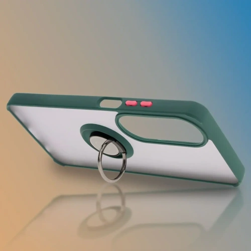 Etui z uchwytem na palec Bizon Case Hybrid Ring do Oppo A60 4G przydymione z ciemnozieloną ramką