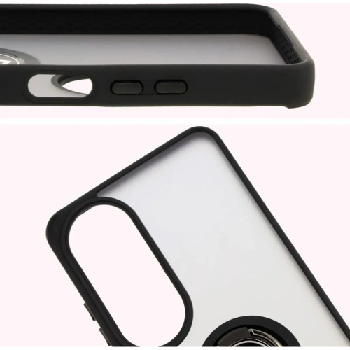 Etui z uchwytem na palec Bizon Case Hybrid Ring do Oppo A60 4G przydymione z czarną ramką