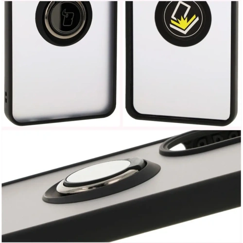 Etui z uchwytem na palec Bizon Case Hybrid Ring do Oppo A60 4G przydymione z czarną ramką