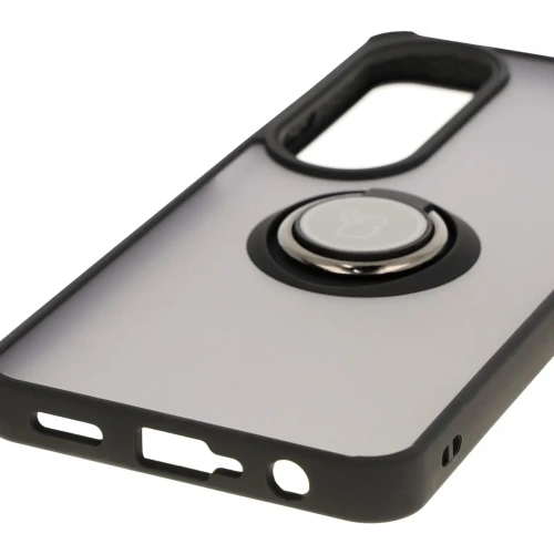 Etui z uchwytem na palec Bizon Case Hybrid Ring do Oppo A60 4G przydymione z czarną ramką