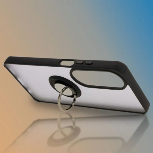 Etui z uchwytem na palec Bizon Case Hybrid Ring do Oppo A60 4G przydymione z czarną ramką