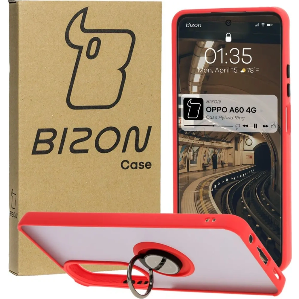 Hurtownia GSM - Etui s úchytem na prst Bizon Case Hybrid Ring pro Oppo A60 4G kouřové s červeným rámem - BIZ6910 - {ean13} - Hurt