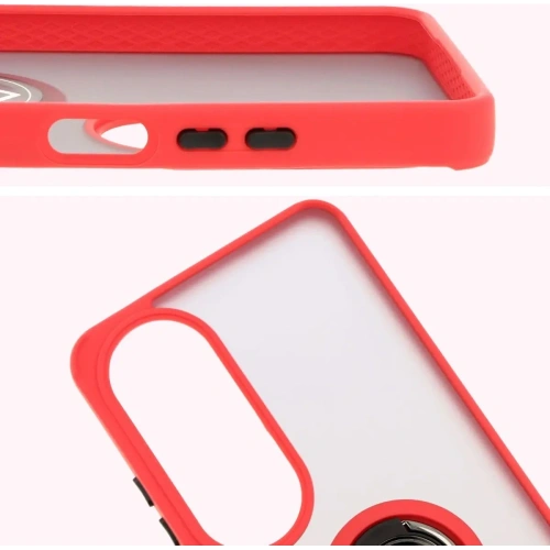 Etui z uchwytem na palec Bizon Case Hybrid Ring do Oppo A60 4G przydymione z czerwoną ramką