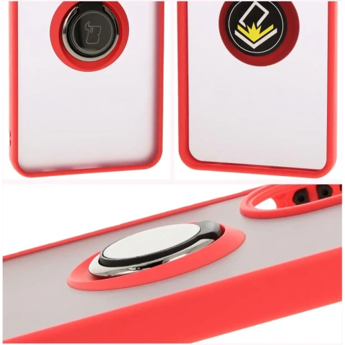 Etui z uchwytem na palec Bizon Case Hybrid Ring do Oppo A60 4G przydymione z czerwoną ramką