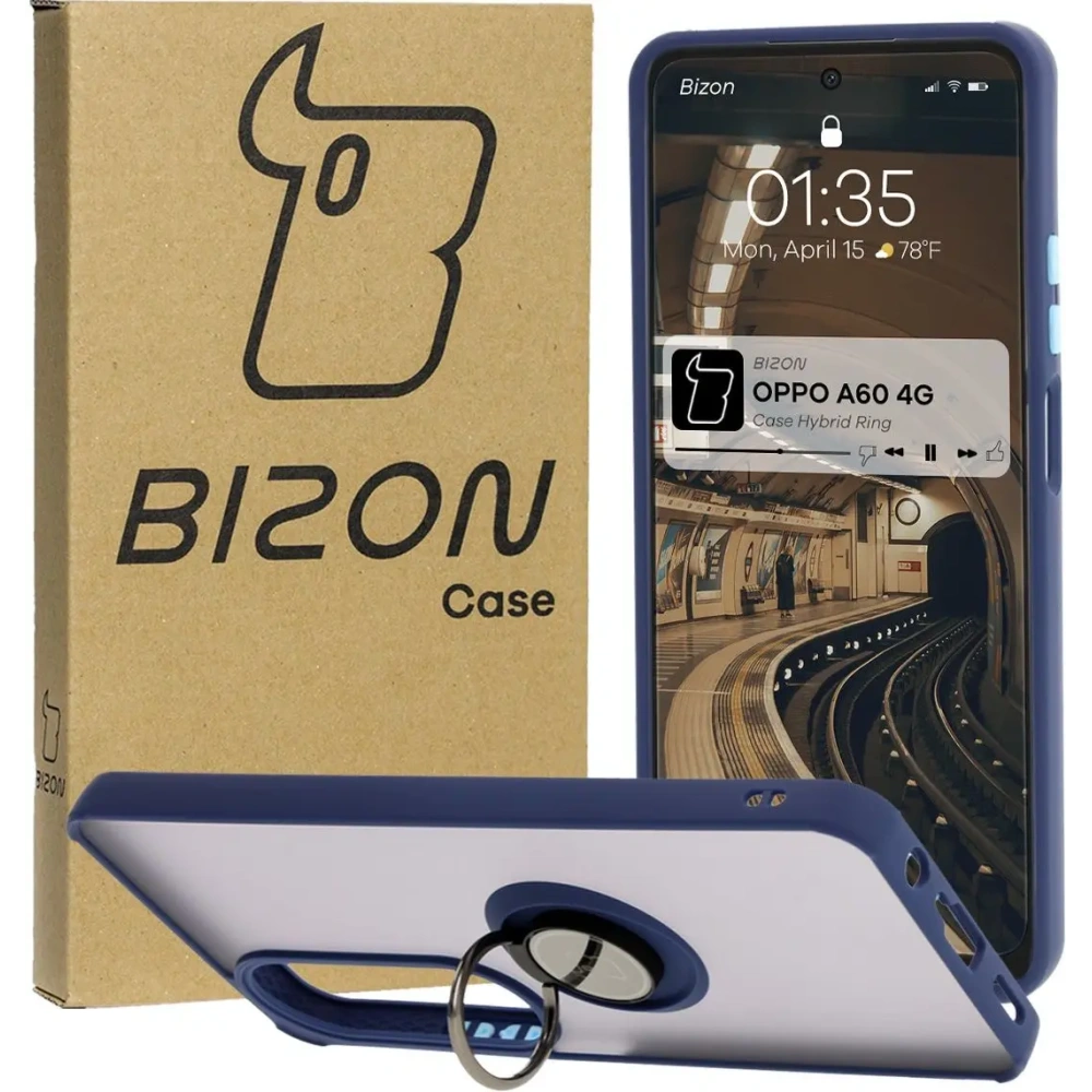 Hurtownia GSM - Etui s úchopem na prst Bizon Case Hybrid Ring pro Oppo A60 4G kouřové s modrým rámem - BIZ6911 - {ean13} - Hurt