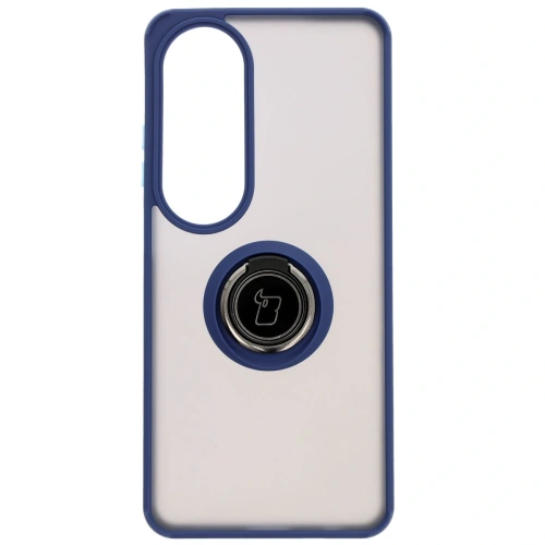 Etui z uchwytem na palec Bizon Case Hybrid Ring do Oppo A60 4G przydymione z granatową ramką