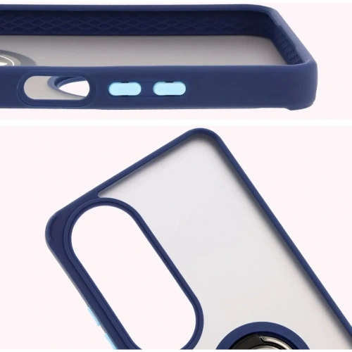 Etui z uchwytem na palec Bizon Case Hybrid Ring do Oppo A60 4G przydymione z granatową ramką