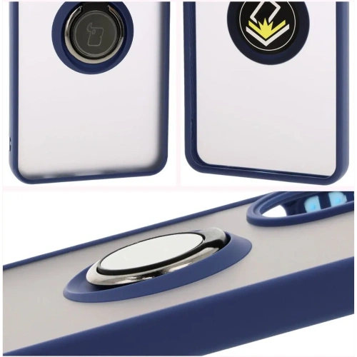 Etui z uchwytem na palec Bizon Case Hybrid Ring do Oppo A60 4G przydymione z granatową ramką