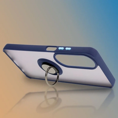 Etui z uchwytem na palec Bizon Case Hybrid Ring do Oppo A60 4G przydymione z granatową ramką