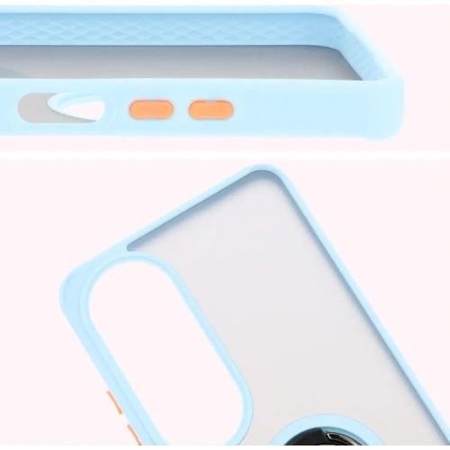 Etui z uchwytem na palec Bizon Case Hybrid Ring do Oppo A60 4G przydymione z jasnoniebieską ramką