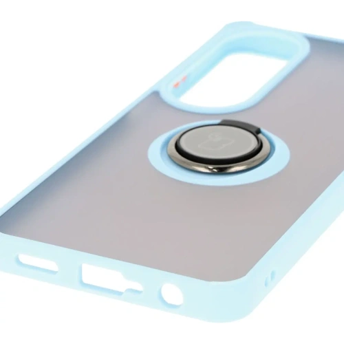 Etui z uchwytem na palec Bizon Case Hybrid Ring do Oppo A60 4G przydymione z jasnoniebieską ramką