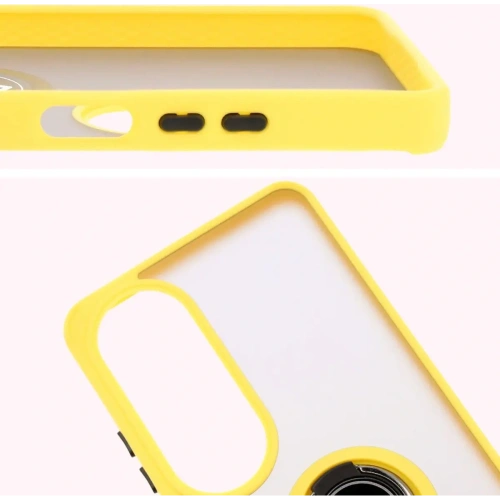Etui z uchwytem na palec Bizon Case Hybrid Ring do Oppo A60 4G przydymione z żółtą ramką