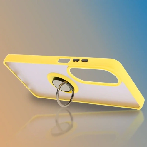 Etui z uchwytem na palec Bizon Case Hybrid Ring do Oppo A60 4G przydymione z żółtą ramką