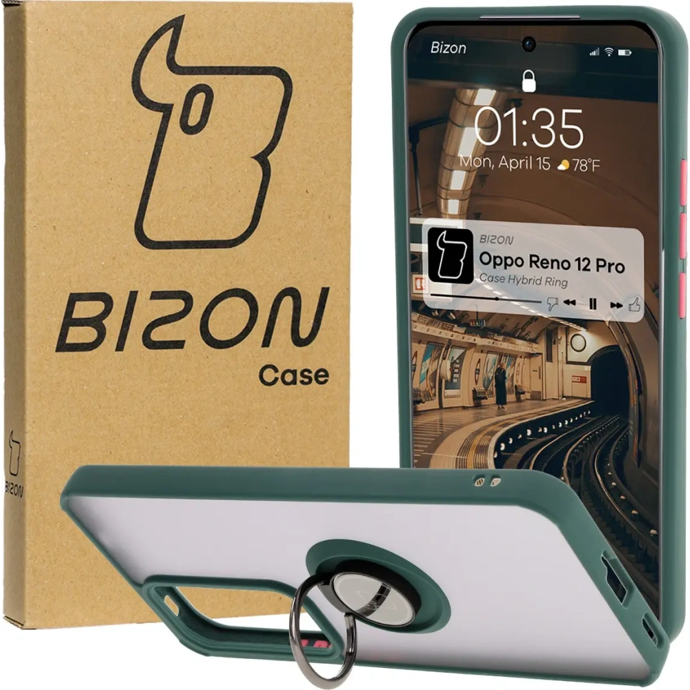 Hurtownia GSM - Inel hibrid Bizon Case pentru Oppo Reno 12 Pro fumuriu cu un cadru verde închis - BIZ6914 - {ean13} - Hurt