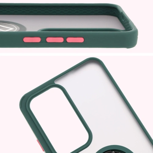 Etui z uchwytem na palec Bizon Case Hybrid Ring do Oppo Reno 12 Pro przydymione z ciemnozieloną ramką