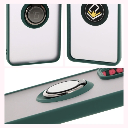 Etui z uchwytem na palec Bizon Case Hybrid Ring do Oppo Reno 12 Pro przydymione z ciemnozieloną ramką