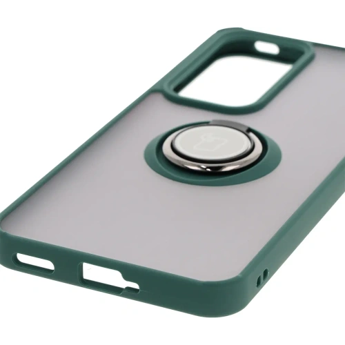 Etui z uchwytem na palec Bizon Case Hybrid Ring do Oppo Reno 12 Pro przydymione z ciemnozieloną ramką