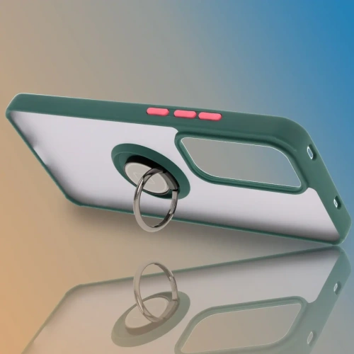 Etui z uchwytem na palec Bizon Case Hybrid Ring do Oppo Reno 12 Pro przydymione z ciemnozieloną ramką