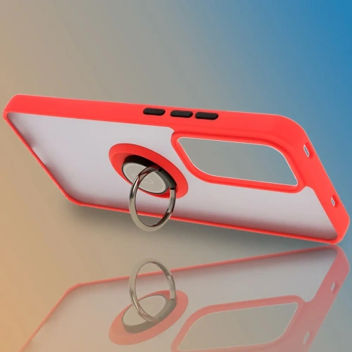 Etui z uchwytem na palec Bizon Case Hybrid Ring do Oppo Reno 12 Pro przydymione z czerwoną ramką