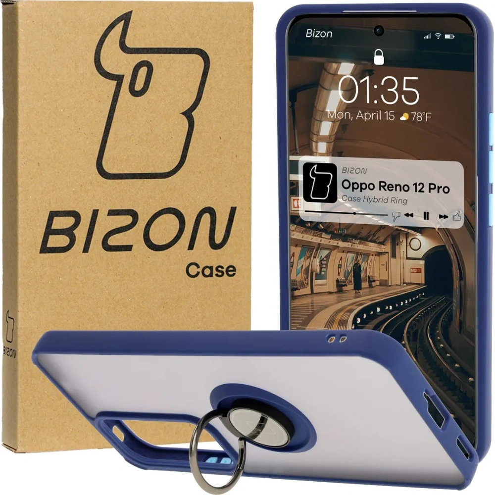 Hurtownia GSM - Etui s úchytem na prst Bizon Case Hybrid Ring pro Oppo Reno 12 Pro kouřové s modrým rámem - BIZ6917 - {ean13} - Hurt