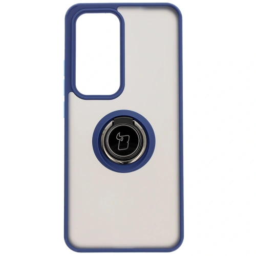 Etui z uchwytem na palec Bizon Case Hybrid Ring do Oppo Reno 12 Pro przydymione z granatową ramką