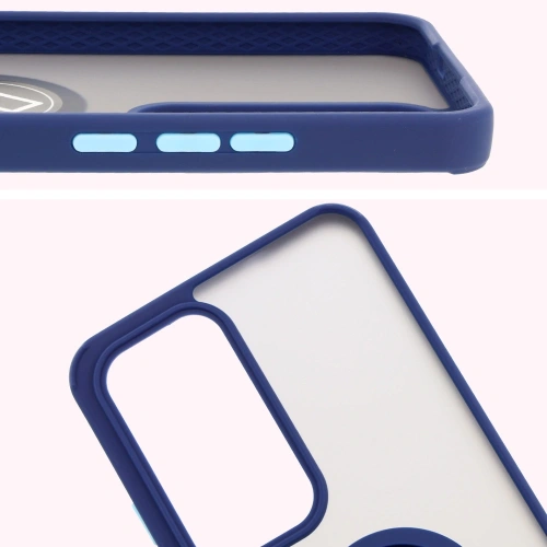 Etui z uchwytem na palec Bizon Case Hybrid Ring do Oppo Reno 12 Pro przydymione z granatową ramką