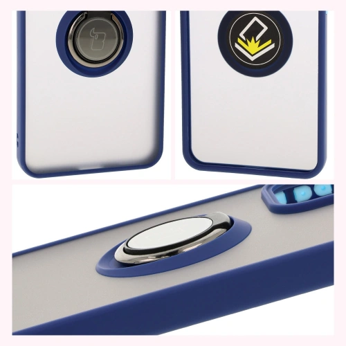 Etui z uchwytem na palec Bizon Case Hybrid Ring do Oppo Reno 12 Pro przydymione z granatową ramką