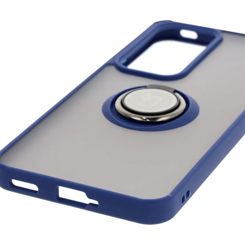 Etui z uchwytem na palec Bizon Case Hybrid Ring do Oppo Reno 12 Pro przydymione z granatową ramką