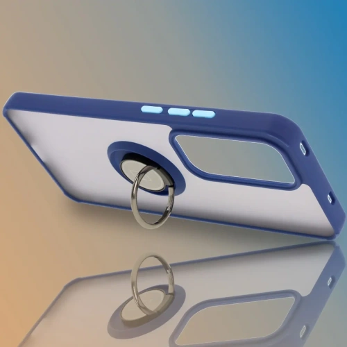 Etui z uchwytem na palec Bizon Case Hybrid Ring do Oppo Reno 12 Pro przydymione z granatową ramką