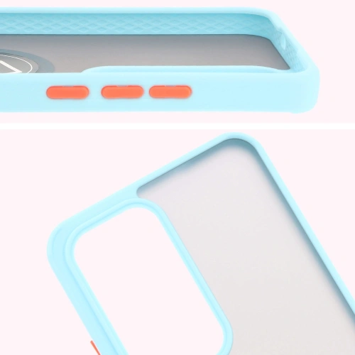 Etui z uchwytem na palec Bizon Case Hybrid Ring do Oppo Reno 12 Pro przydymione z jasnoniebieską ramką