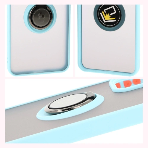 Etui z uchwytem na palec Bizon Case Hybrid Ring do Oppo Reno 12 Pro przydymione z jasnoniebieską ramką