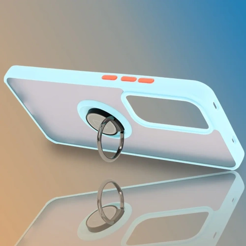 Etui z uchwytem na palec Bizon Case Hybrid Ring do Oppo Reno 12 Pro przydymione z jasnoniebieską ramką