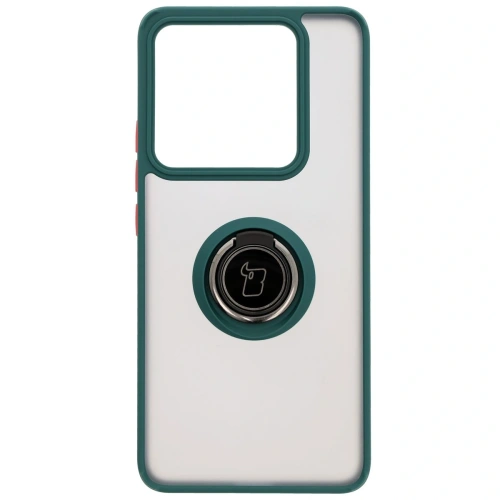 Etui z uchwytem na palec Bizon Case Hybrid Ring do Xiaomi 14T Pro przydymione z ciemnozieloną ramką