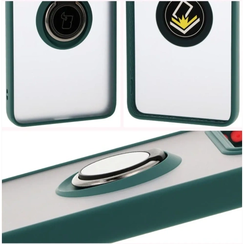 Etui z uchwytem na palec Bizon Case Hybrid Ring do Xiaomi 14T Pro przydymione z ciemnozieloną ramką