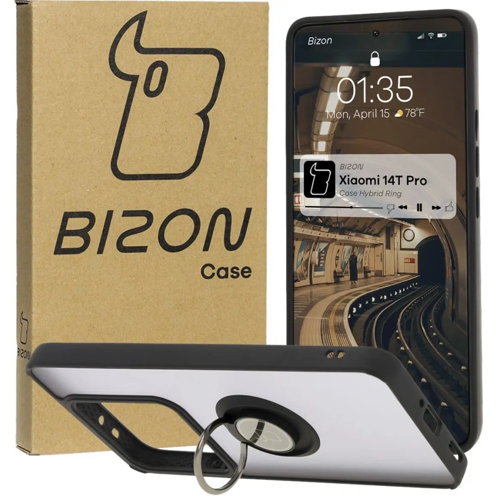 Hurtownia GSM - Etui s úchytem na prst Bizon Case Hybrid Ring pro Xiaomi 14T Pro kouřové s černým rámečkem - BIZ6921 - {ean13} - Hurt