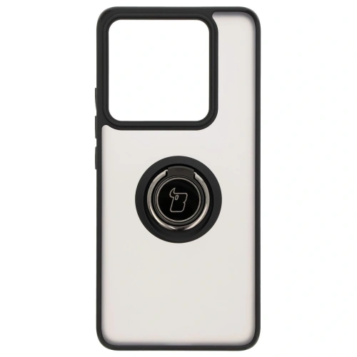 Etui z uchwytem na palec Bizon Case Hybrid Ring do Xiaomi 14T Pro przydymione z czarną ramką