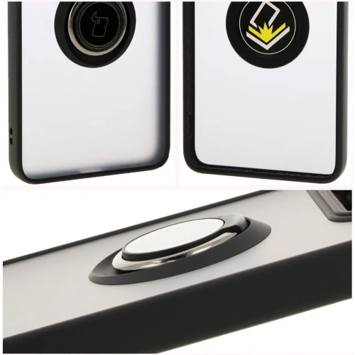 Etui z uchwytem na palec Bizon Case Hybrid Ring do Xiaomi 14T Pro przydymione z czarną ramką