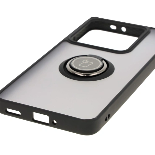 Etui z uchwytem na palec Bizon Case Hybrid Ring do Xiaomi 14T Pro przydymione z czarną ramką
