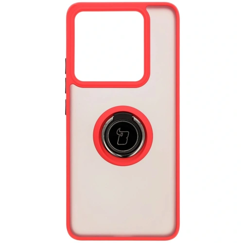 Etui z uchwytem na palec Bizon Case Hybrid Ring do Xiaomi 14T Pro przydymione z czerwoną ramką