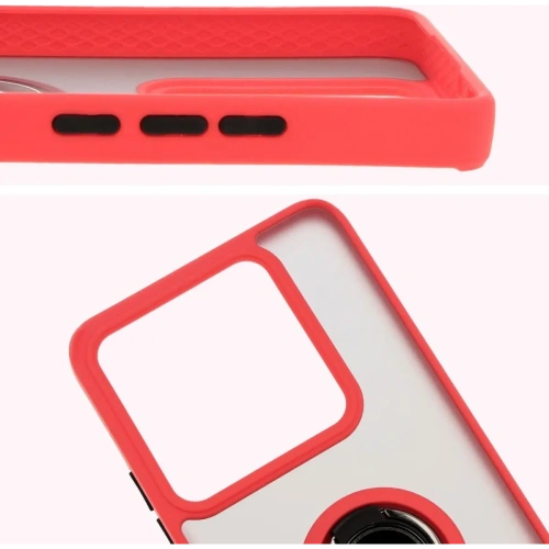 Etui z uchwytem na palec Bizon Case Hybrid Ring do Xiaomi 14T Pro przydymione z czerwoną ramką