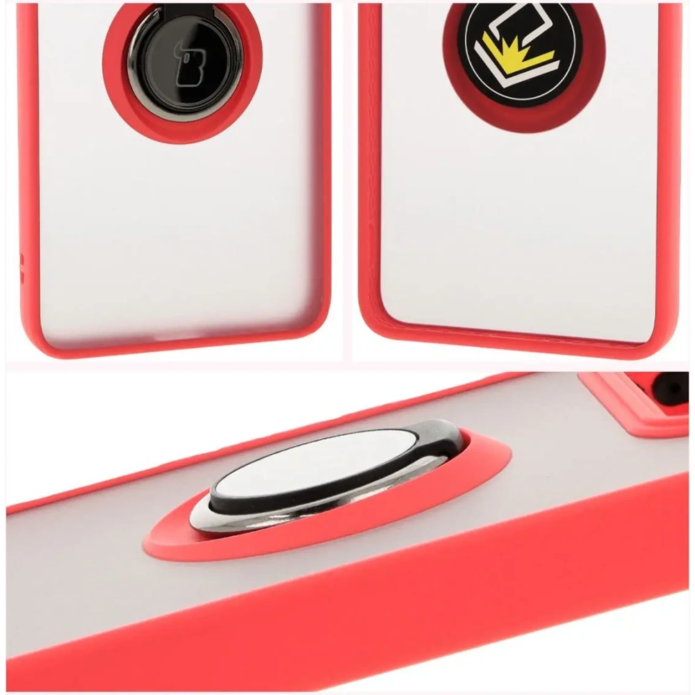 Hurtownia GSM - Etui s úchytem na prst Bizon Case Hybrid Ring pro Xiaomi 14T Pro kouřové s červeným rámečkem - BIZ6922 - {ean13} - Hurt