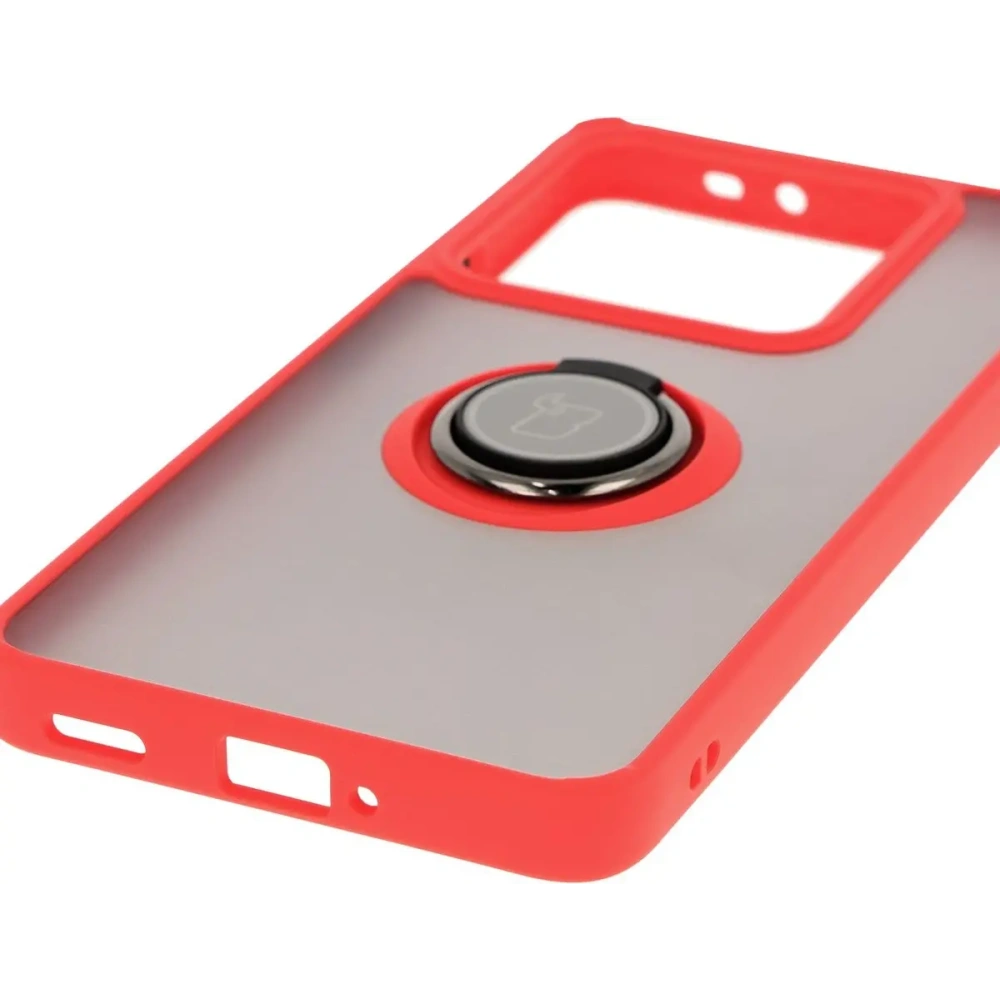 Hurtownia GSM - Etui s úchytem na prst Bizon Case Hybrid Ring pro Xiaomi 14T Pro kouřové s červeným rámečkem - BIZ6922 - {ean13} - Hurt